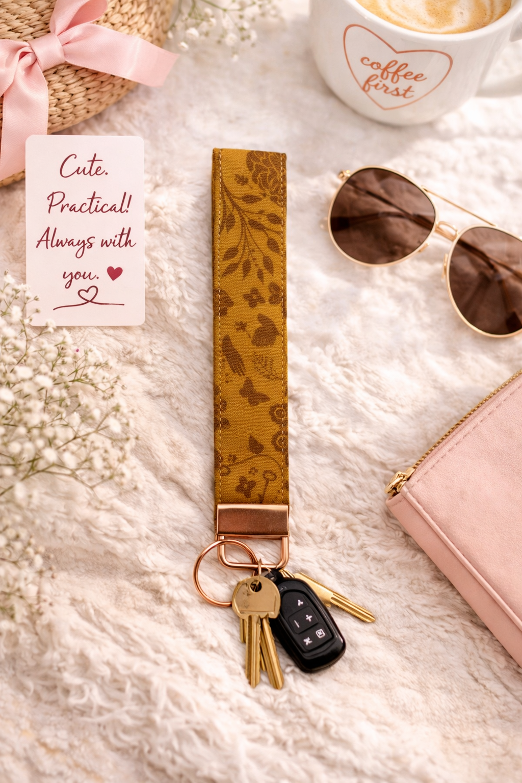 Antique Fabric Wristlet Keychain – Handmade Cotton Wrist Strap – Cute Everyday Key Holder for Keys Bags & Gifts