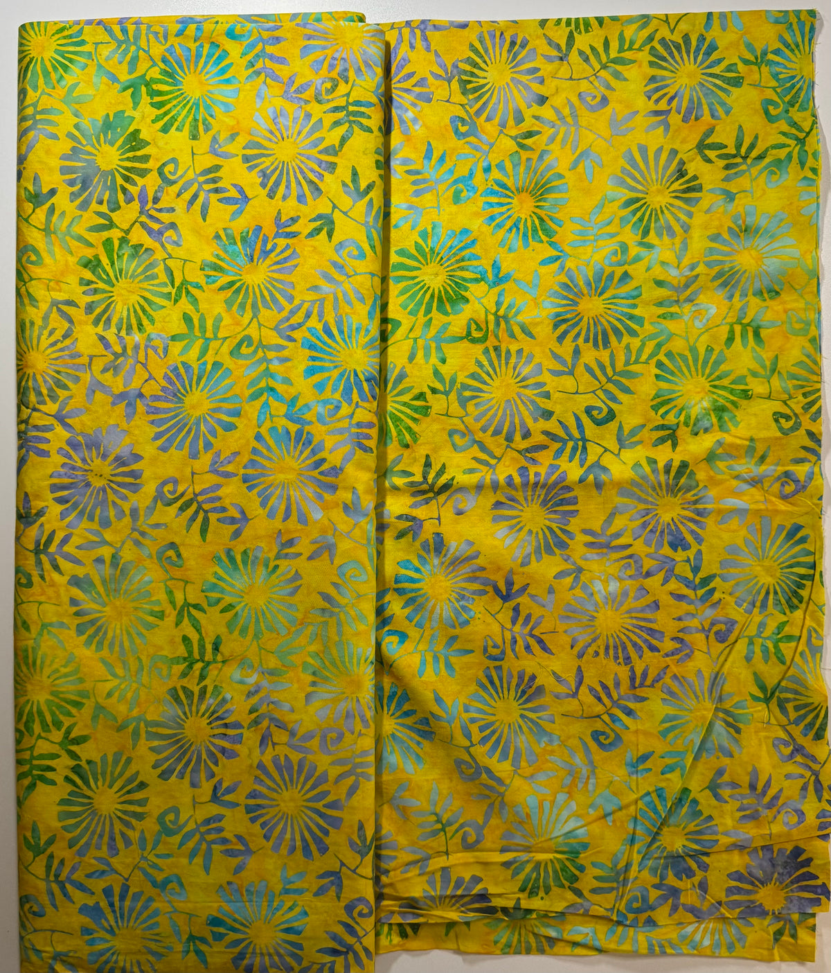 Yellow Teal & Blue Floral Batik Fabric