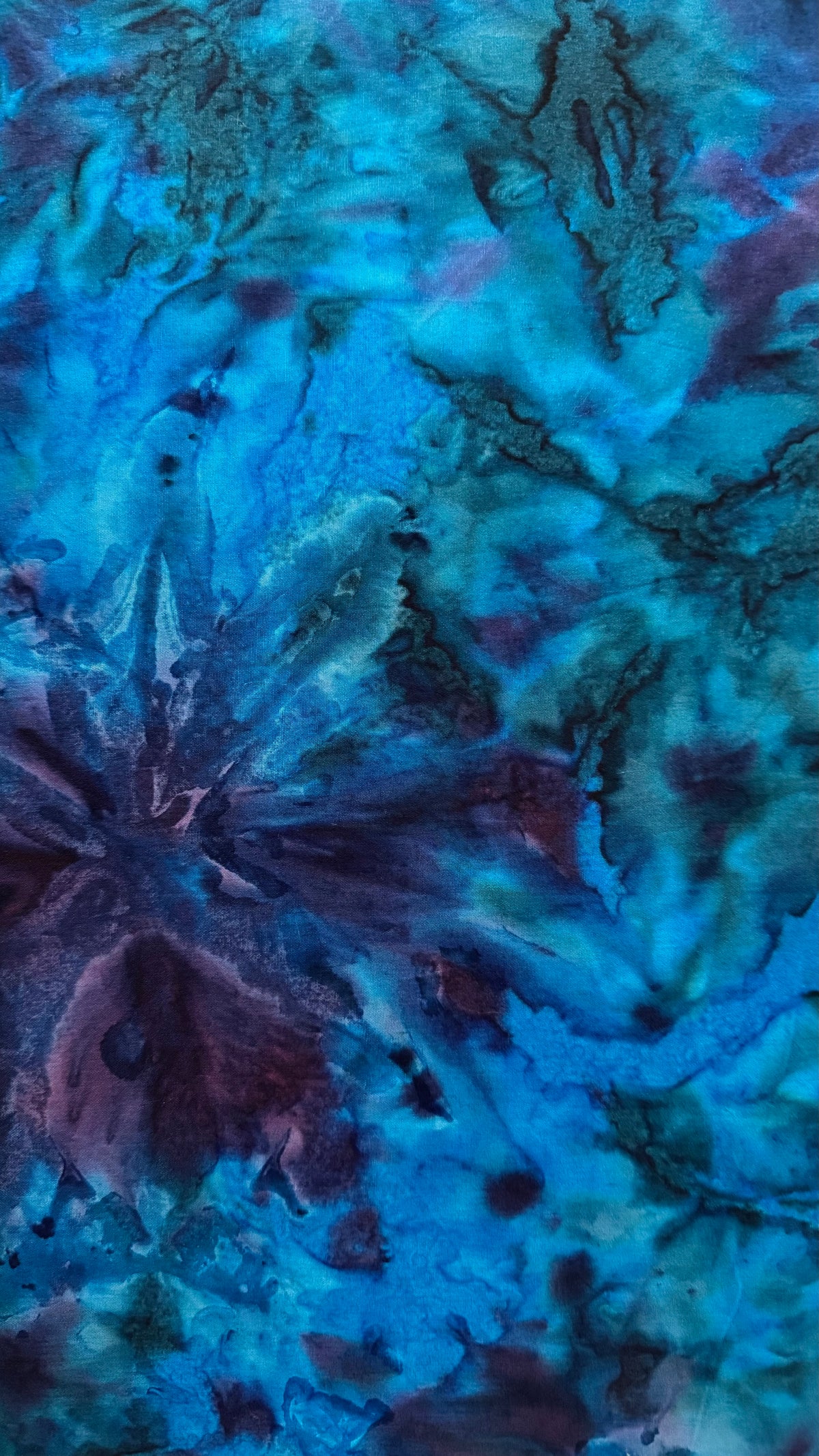 Turquoise & Purple Floral Batik Fabric
