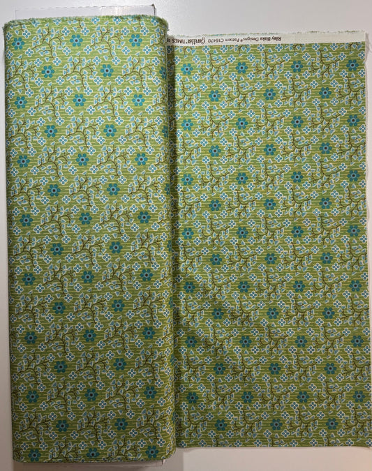 Lori Holt Gentler Times Swell Basil Fabric – Green Floral Vine Print – Quilting Cotton by the half Yard – Cottage Floral C16470-BASIL