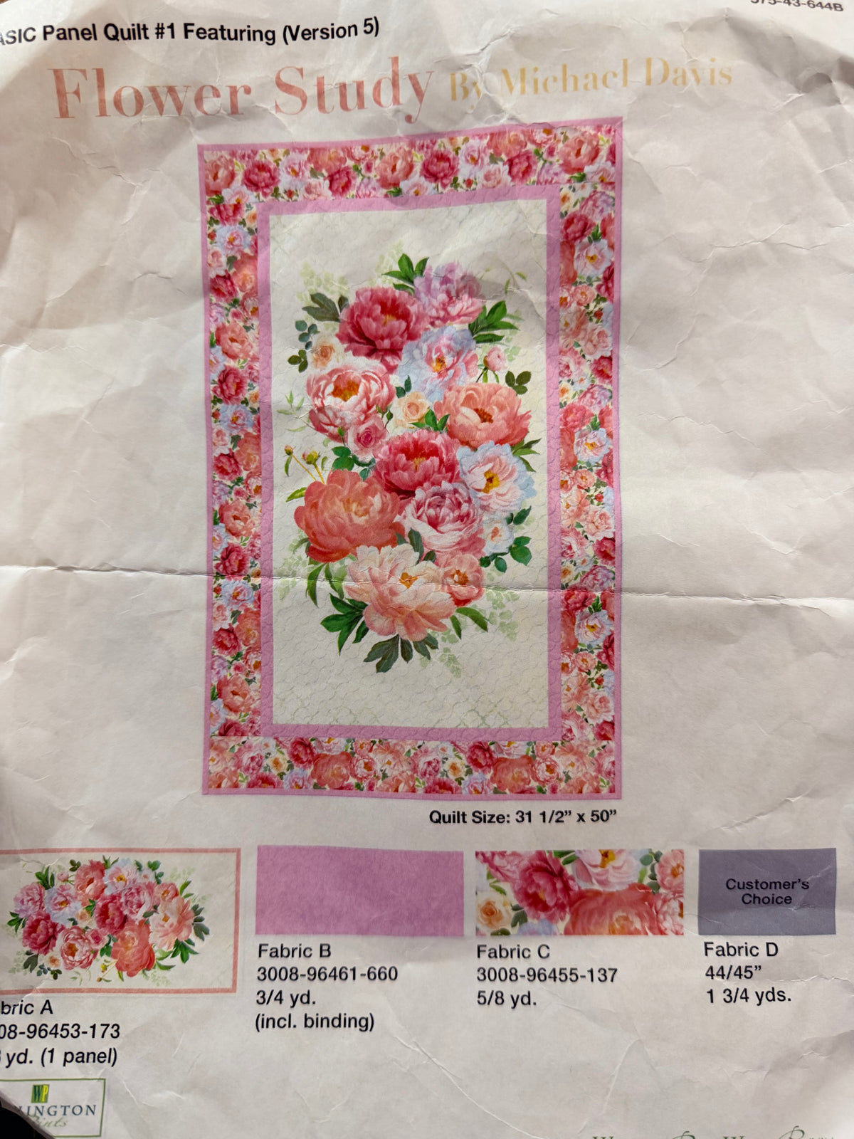 Flower Study Floral Fabric Panel & Quilt Pattern – 22” × 40”