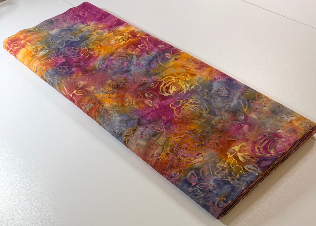 Purple Orange & Blue Rose Batik Fabric