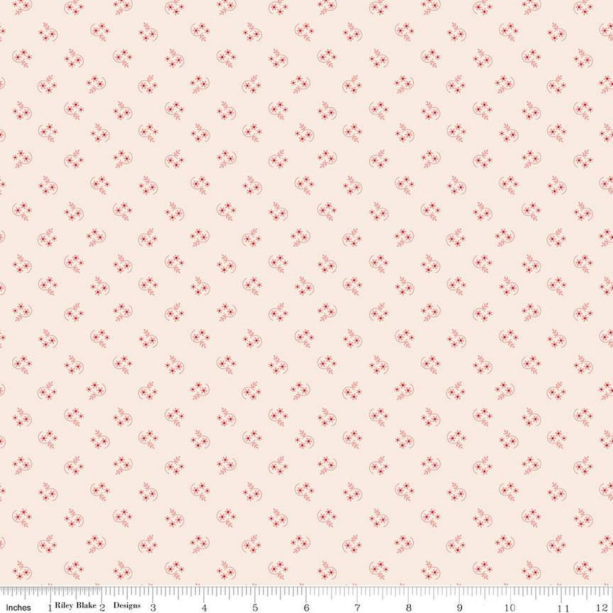 Lori Holt Mercantile Reminisce Coral Fabric – Low Volume Floral Background – Cream Coral Quilting Cotton by the half Yard C14404-CORAL