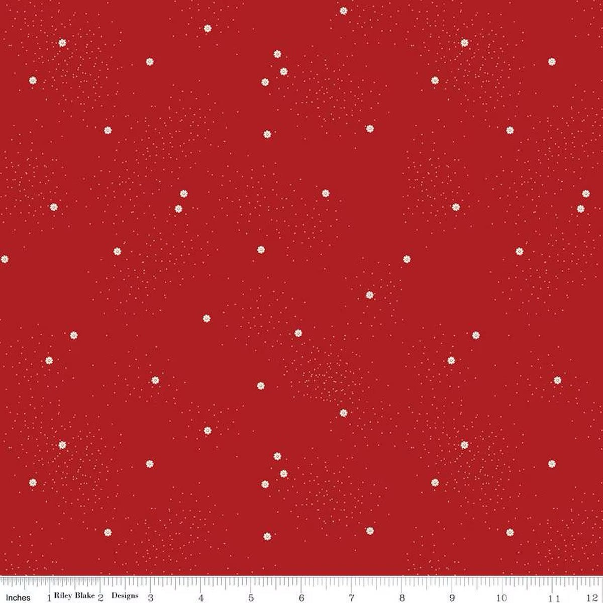 Beverly McCullough Dainty Daisy Barn Red Fabric – Red Floral Blender – Quilting Cotton by the Yard – Small Daisy Print C665-B