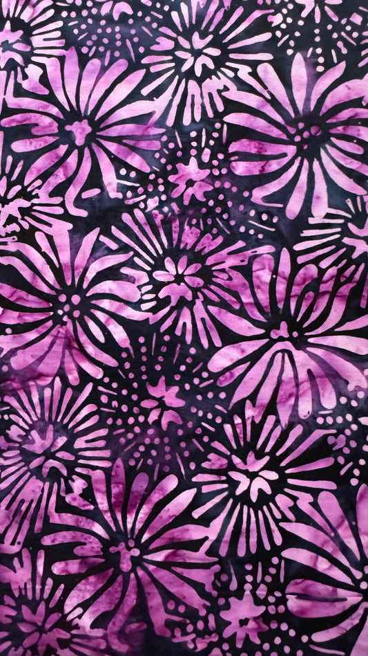 Magenta & Black Floral Batik Fabric