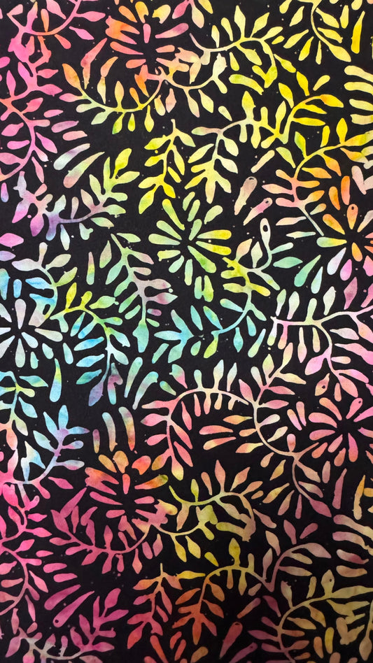 Rainbow & Black Floral Batik Fabric
