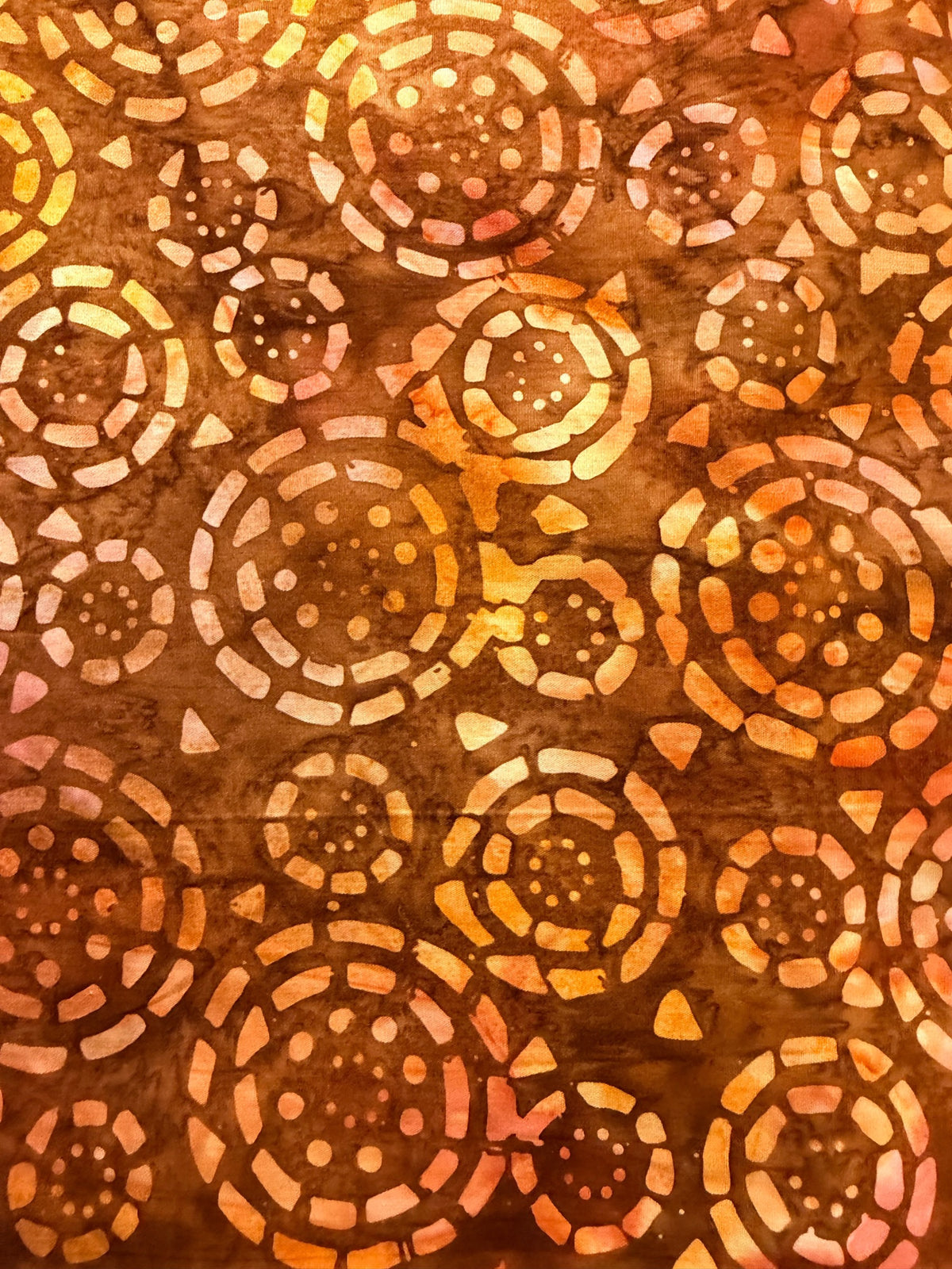 Brown & Copper Circular Floral Batik Fabric