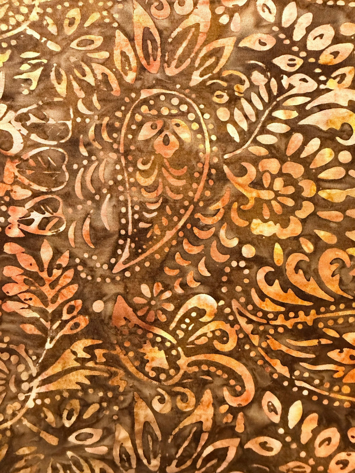 Brown & Copper Paisley Floral Batik Fabric