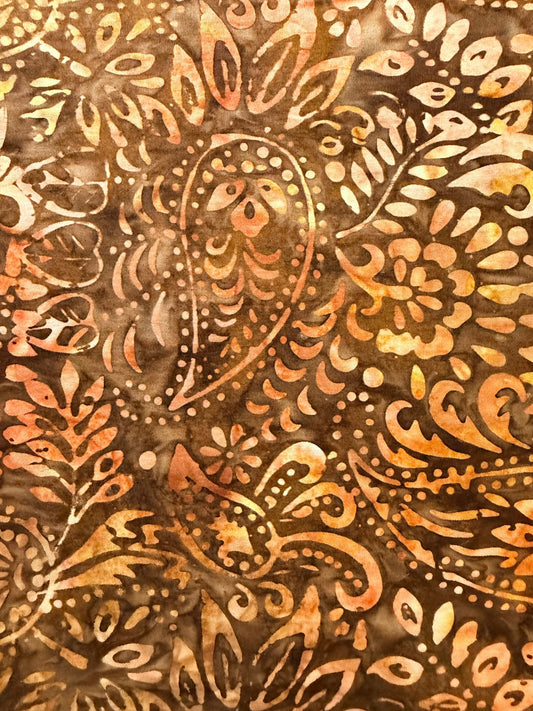 Brown & Copper Paisley Floral Batik Fabric