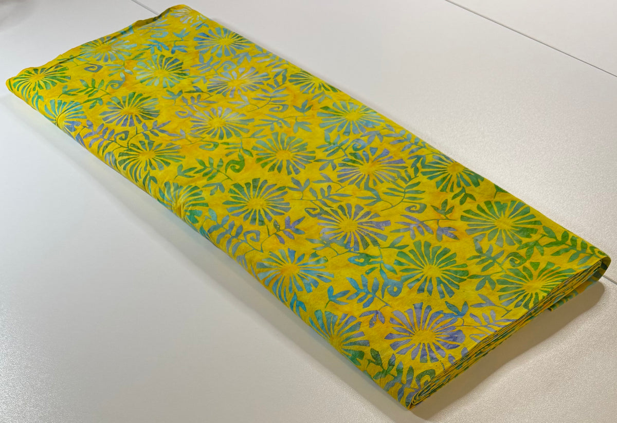 Yellow Teal & Blue Floral Batik Fabric