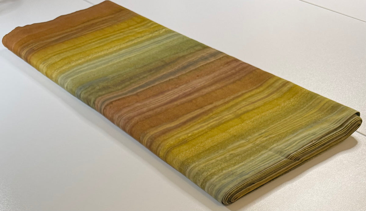 Brown Olive & Gold Striped Batik Fabric