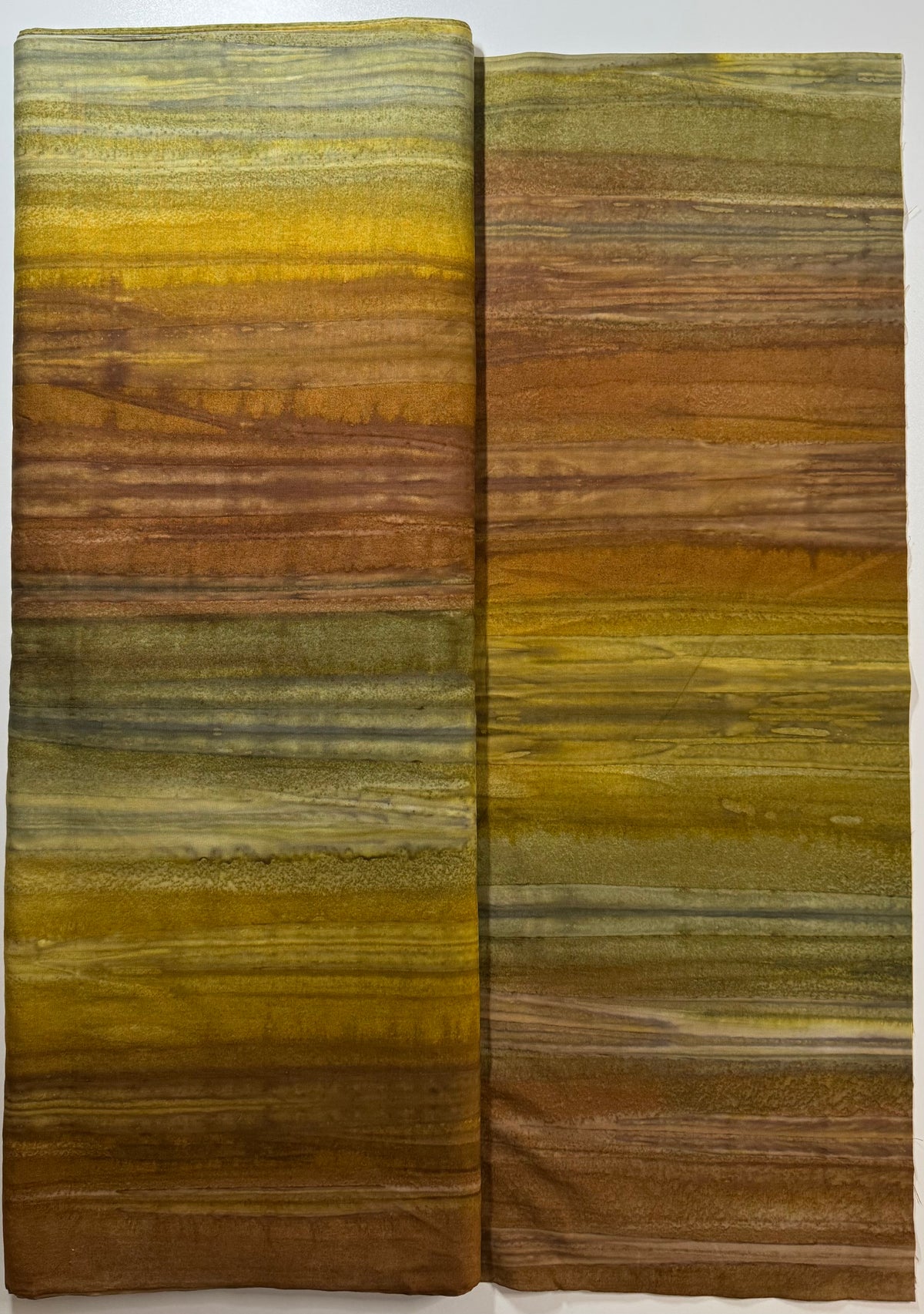 Brown Olive & Gold Striped Batik Fabric