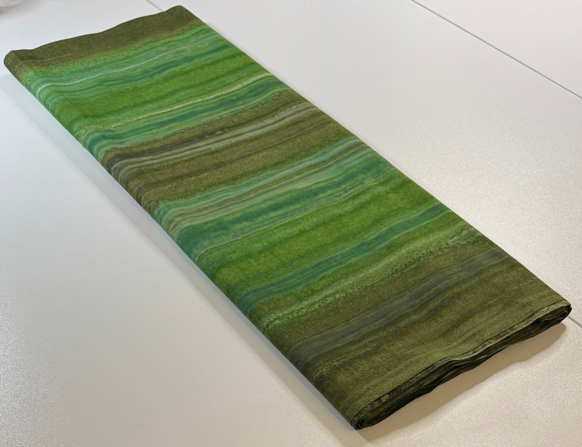 Green & Olive Striped Batik Fabric