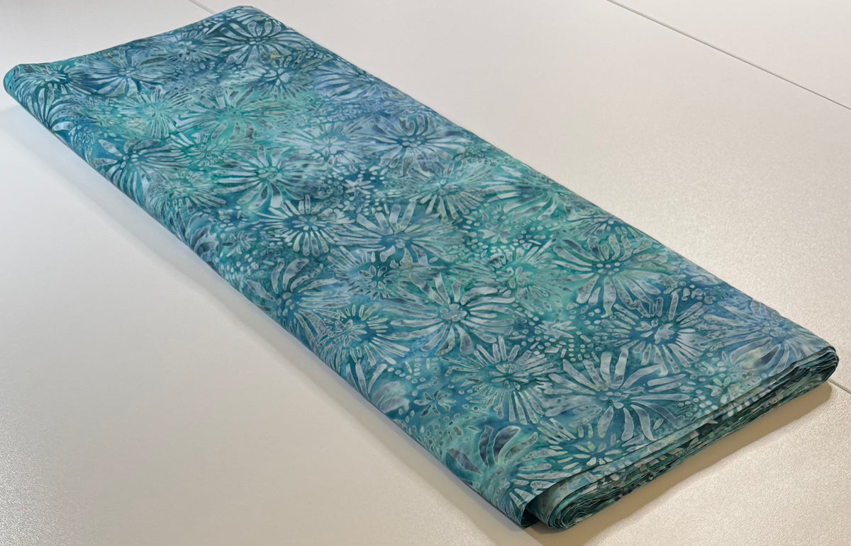 Teal & Aqua Floral Batik Fabric