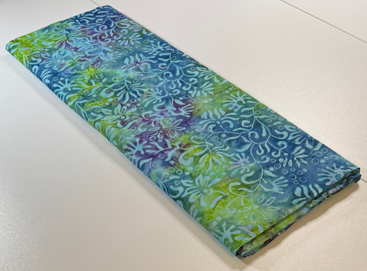 Blue Green & Purple Floral Vine Batik Fabric