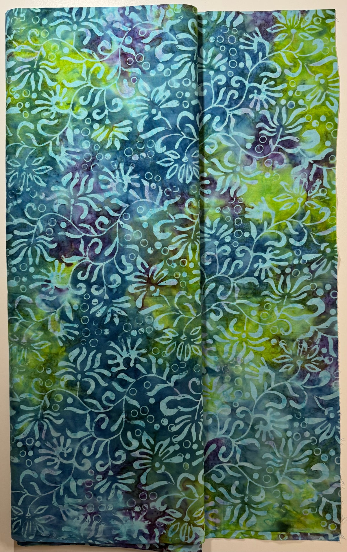 Blue Green & Purple Floral Vine Batik Fabric