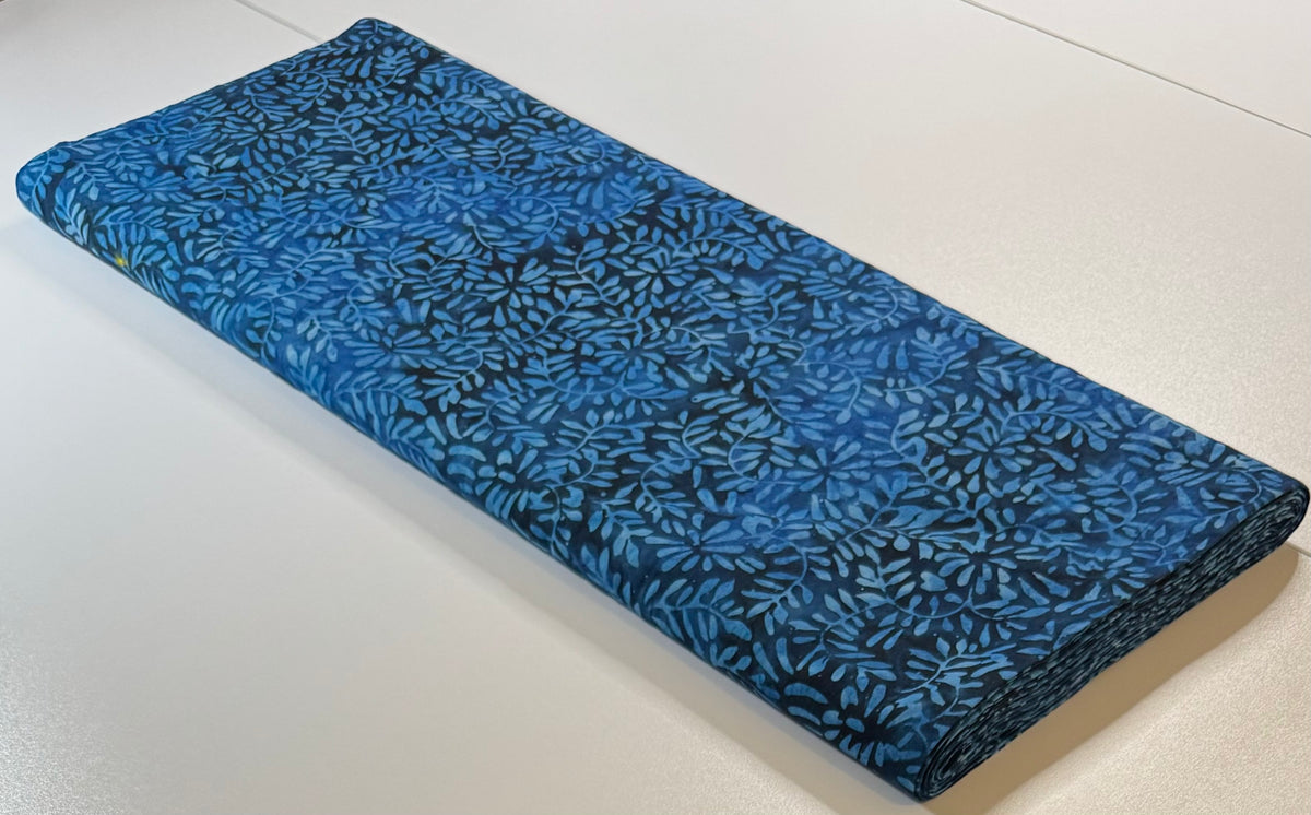 Navy & Blue Leafy Floral Batik Fabric