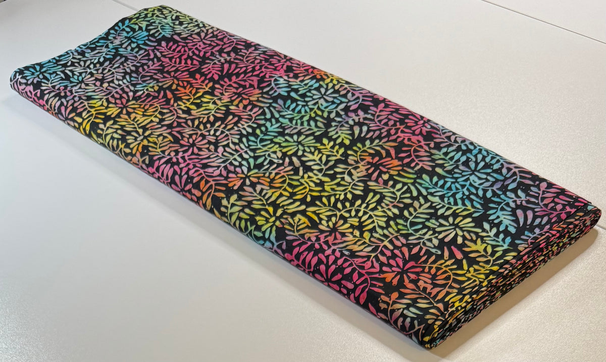 Rainbow & Black Floral Batik Fabric