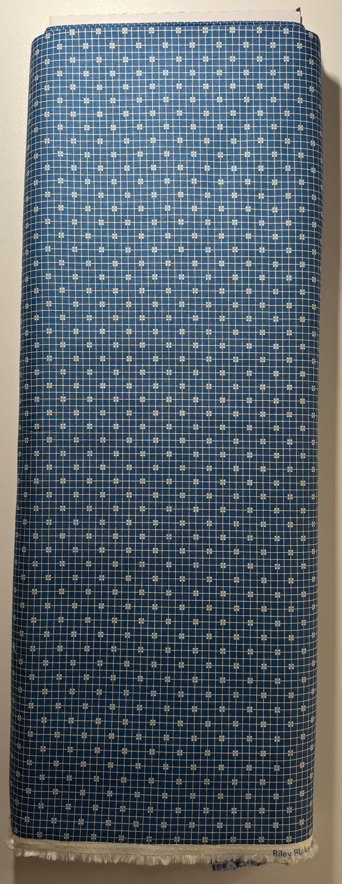 Prim Plaid Denim by Lori Holt Grid Dot Blue Fabric by the half Yard | Riley Blake Designs | Vintage Quilt Fabric