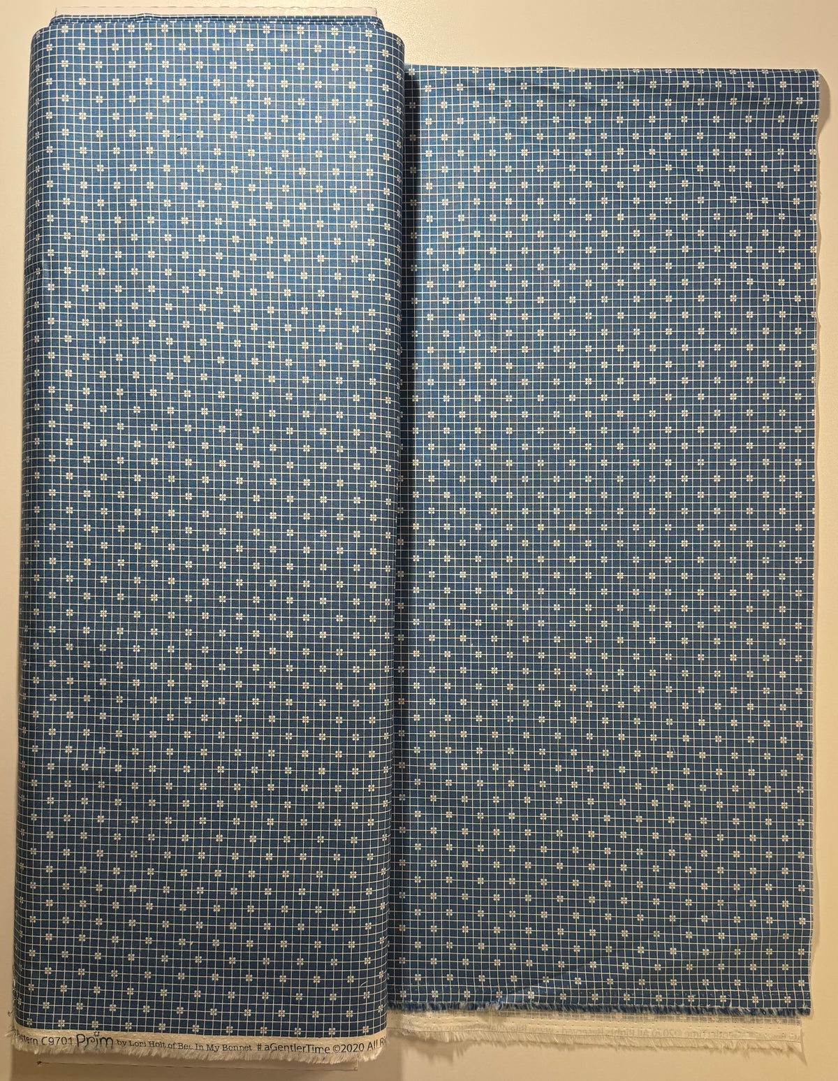 Prim Plaid Denim by Lori Holt Grid Dot Blue Fabric by the half Yard | Riley Blake Designs | Vintage Quilt Fabric