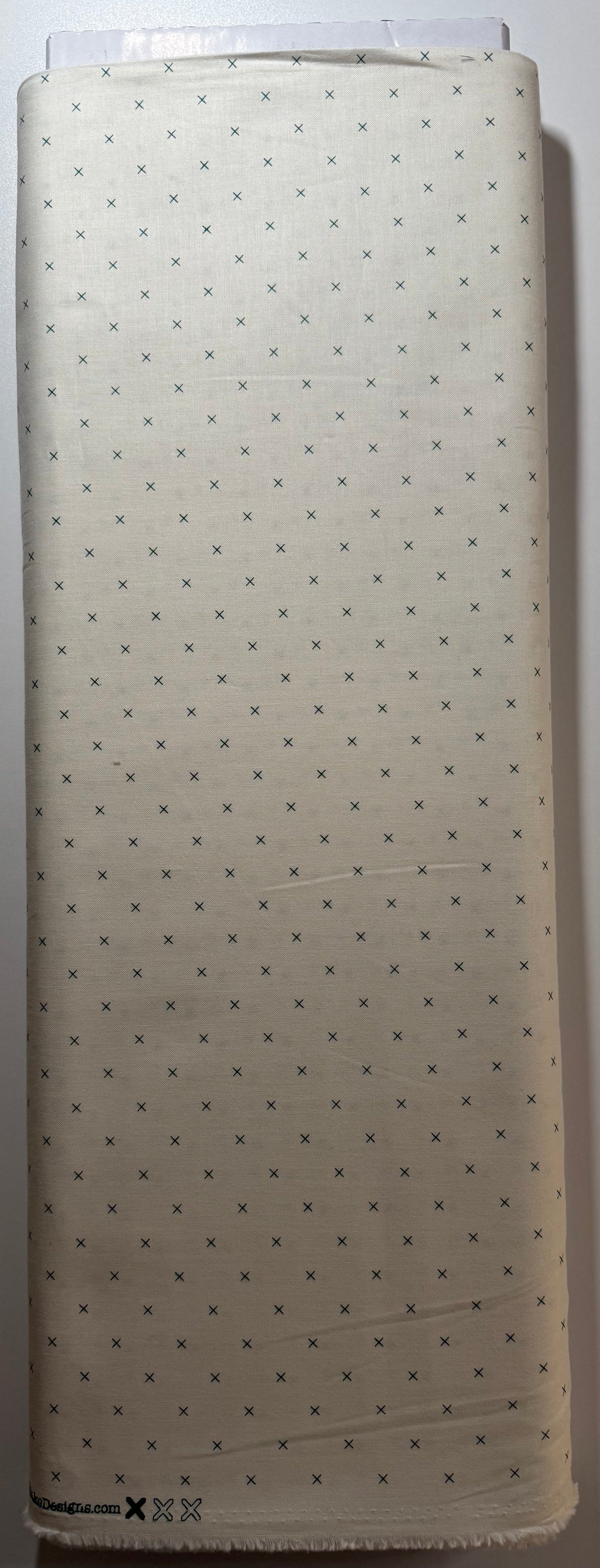 Lori Holt Bee Cross Stitch Jade Fabric – Low Volume Cream Blender – Quilting Cotton by the half Yard – Small X Print C747-JADE