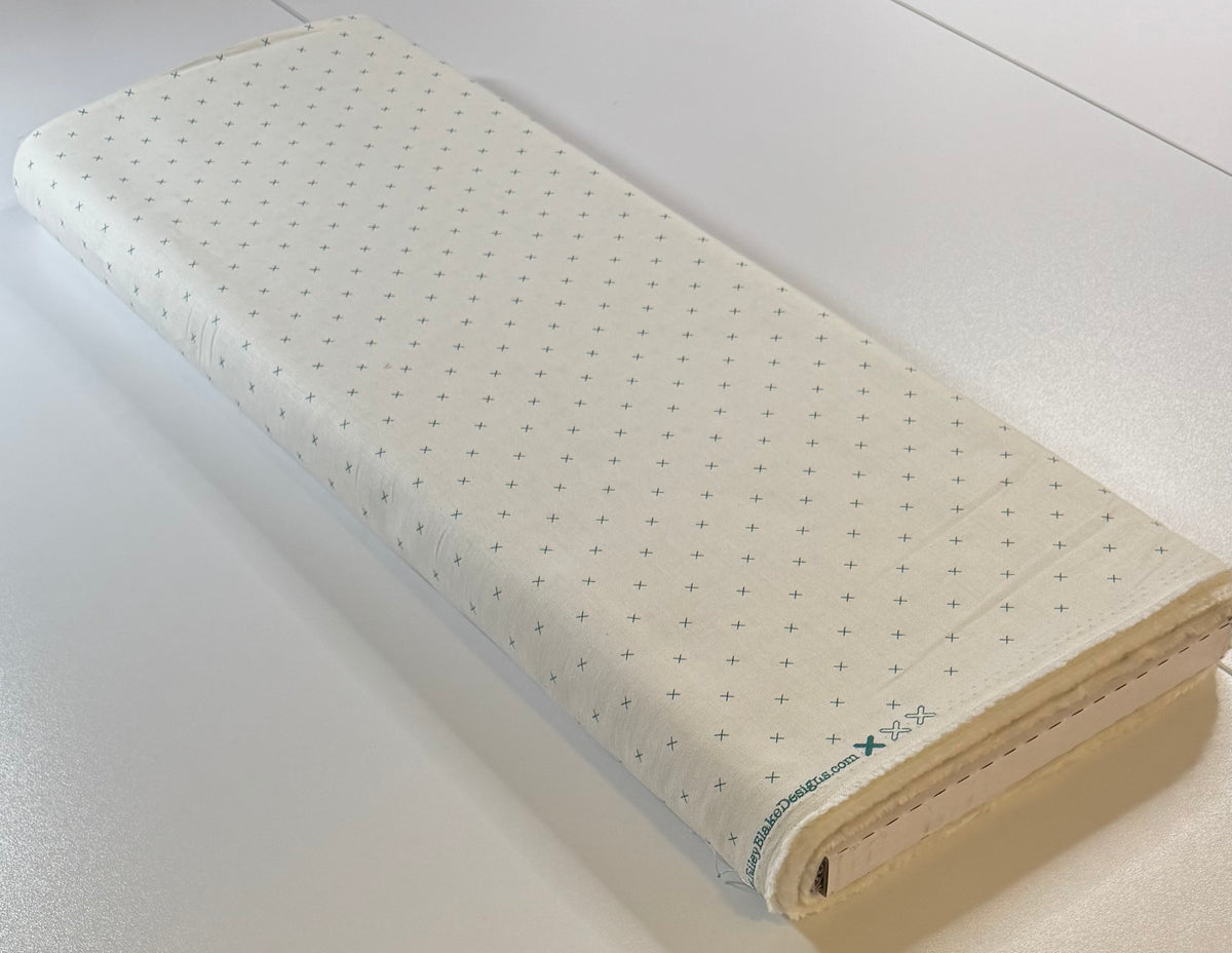 Lori Holt Bee Cross Stitch Jade Fabric – Low Volume Cream Blender – Quilting Cotton by the half Yard – Small X Print C747-JADE