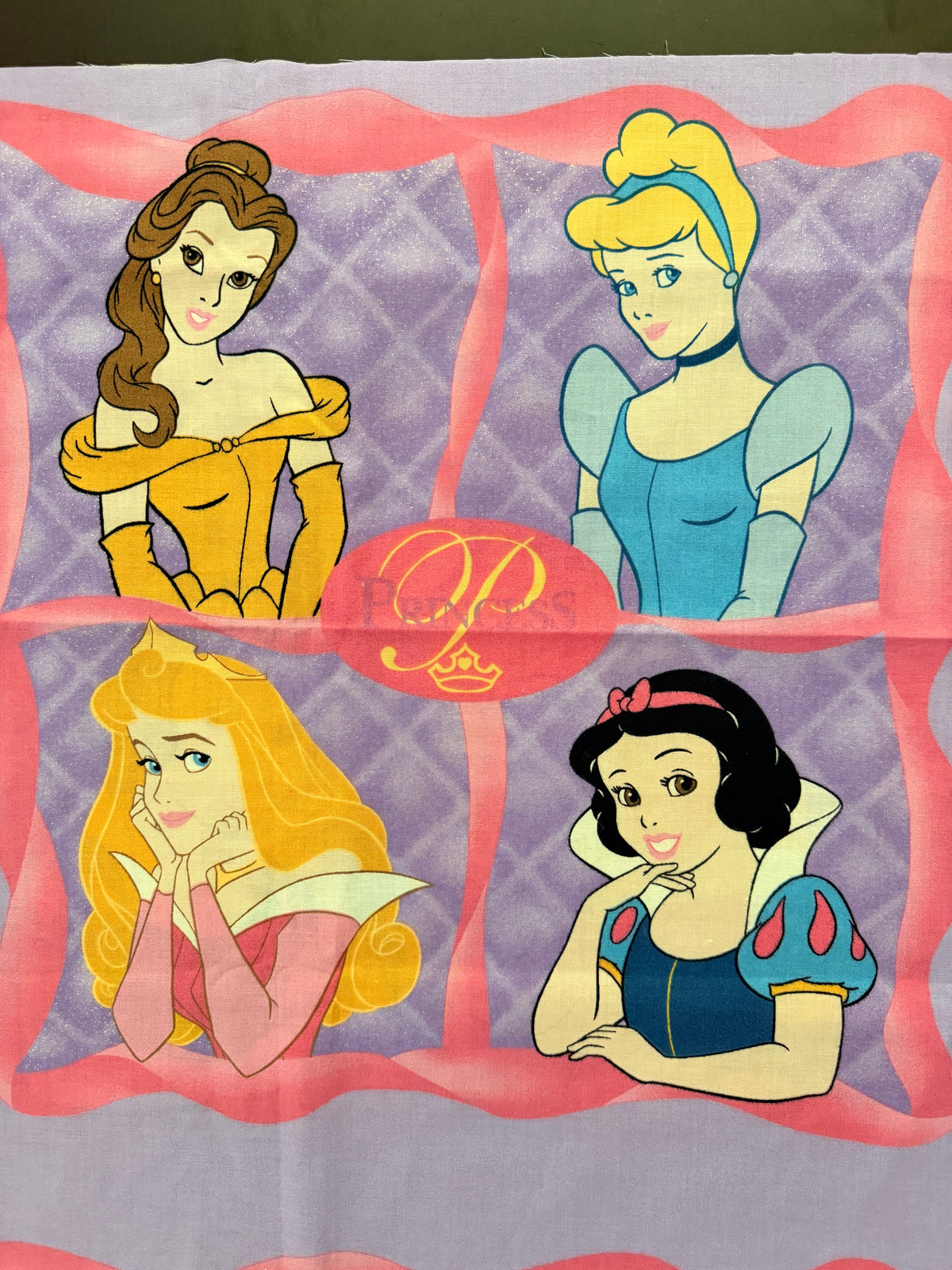 Disney Princess Pillow Fabric Panel – Belle Cinderella Aurora Snow White – 18” × 44”