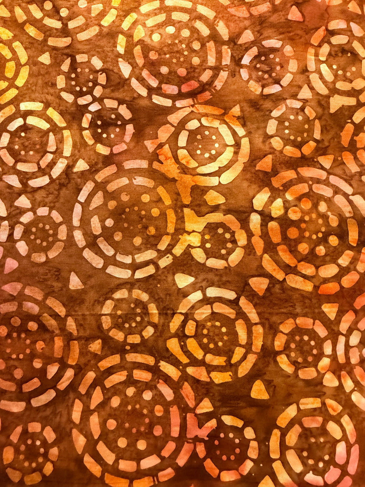 Brown & Copper Circular Floral Batik Fabric