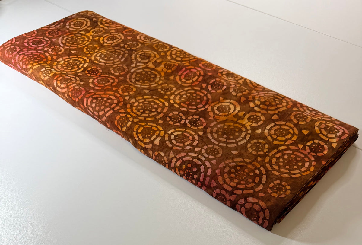 Brown & Copper Circular Floral Batik Fabric