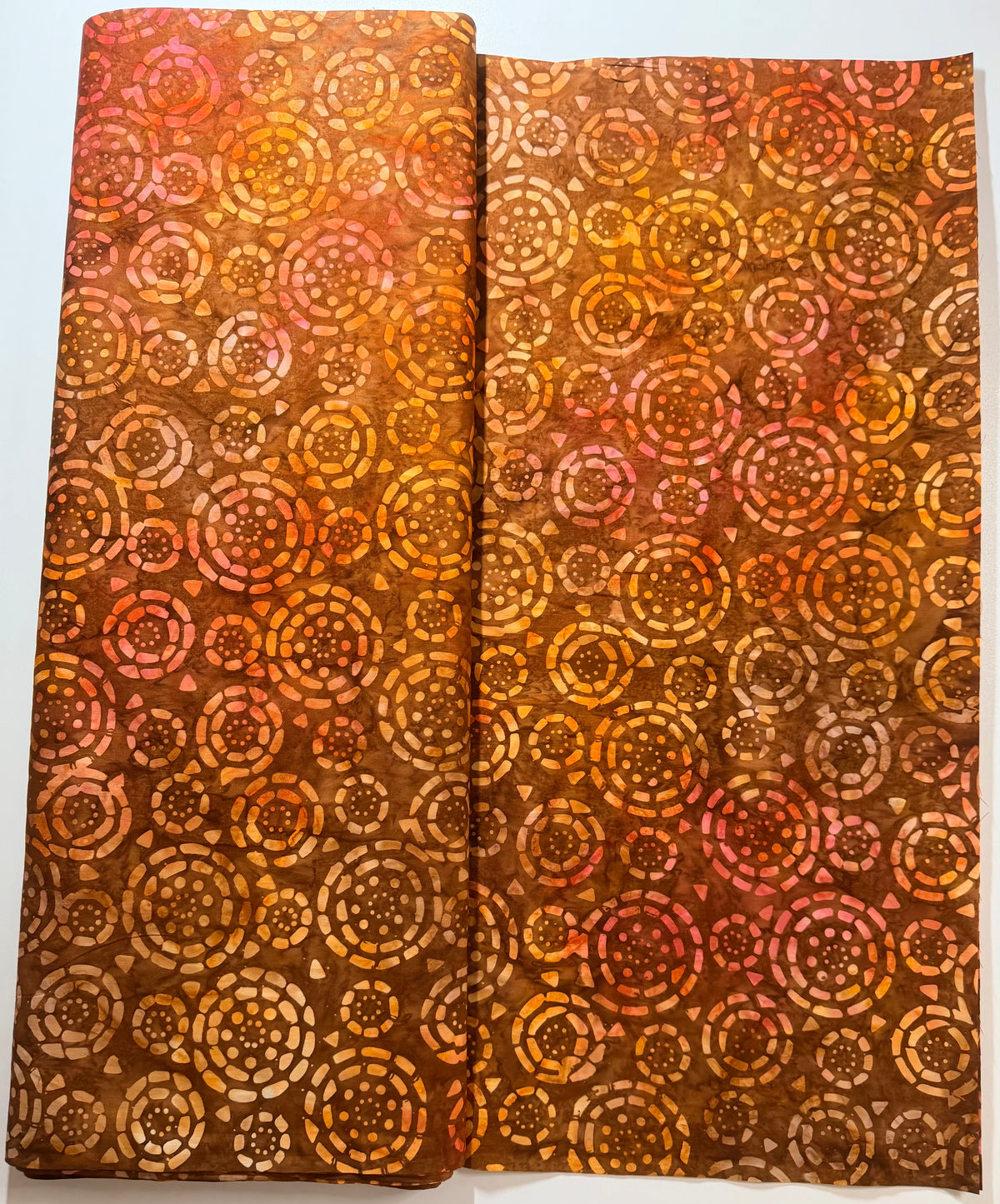 Brown & Copper Circular Floral Batik Fabric