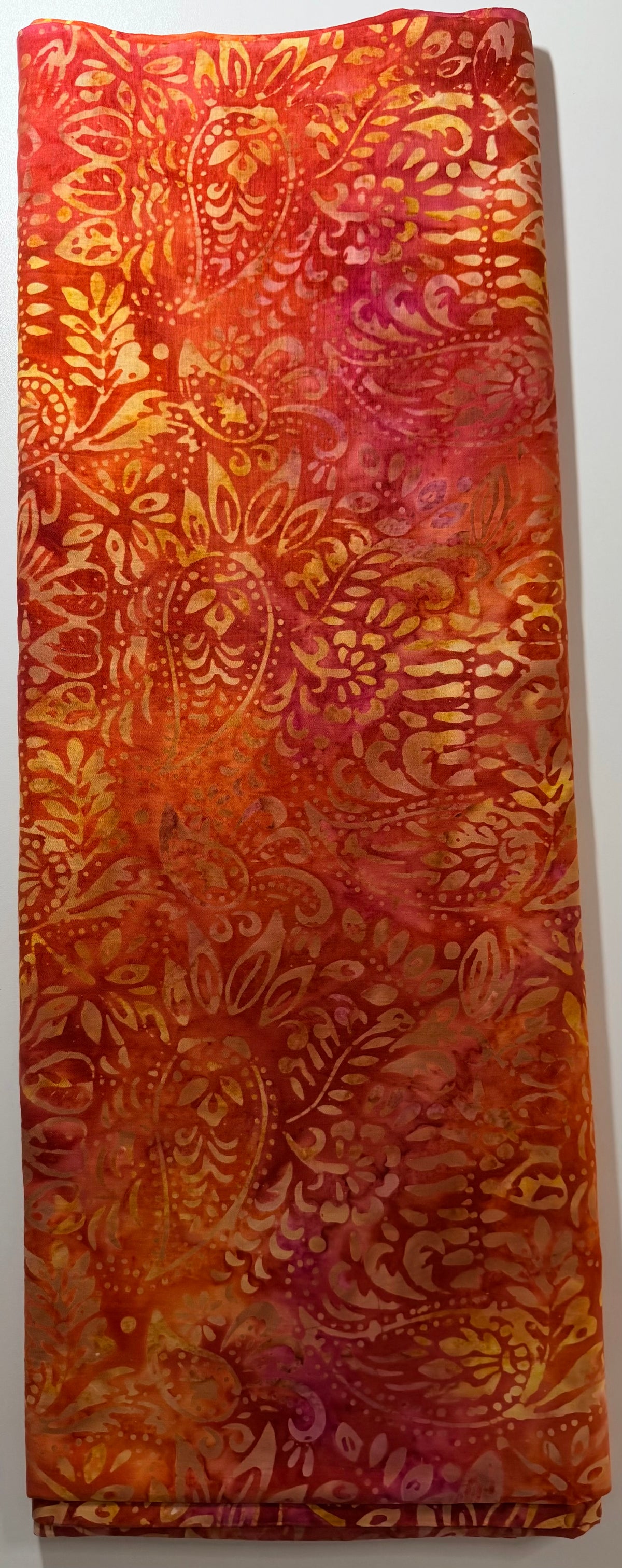 Orange Coral & Pink Paisley Batik Fabric
