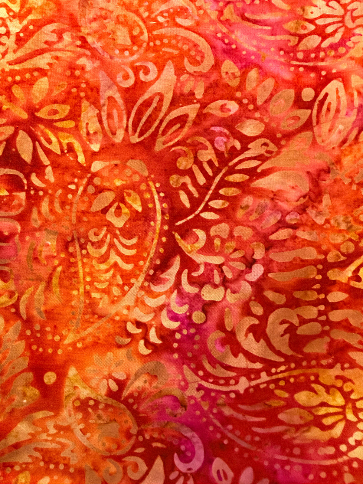 Orange Coral & Pink Paisley Batik Fabric
