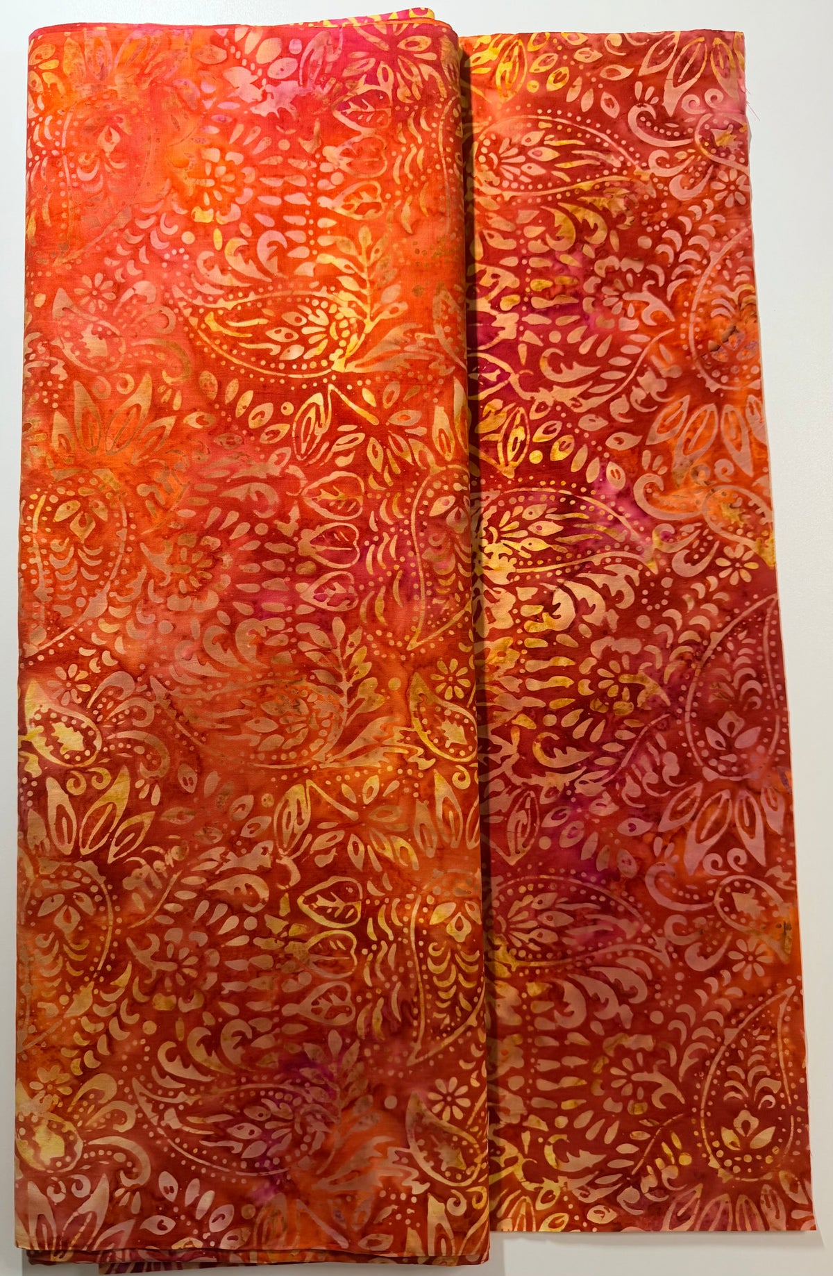 Orange Coral & Pink Paisley Batik Fabric