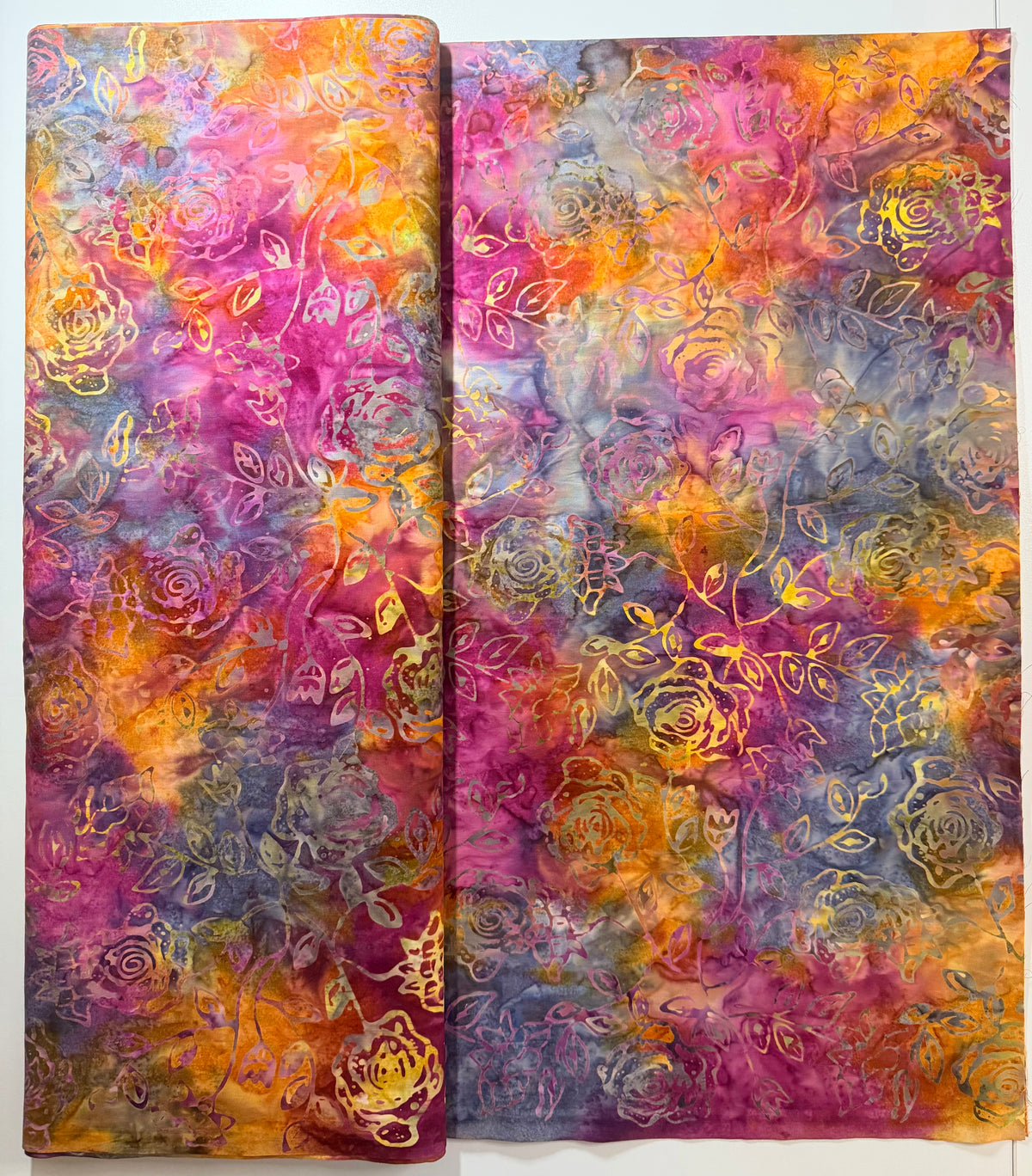 Purple Orange & Blue Rose Batik Fabric