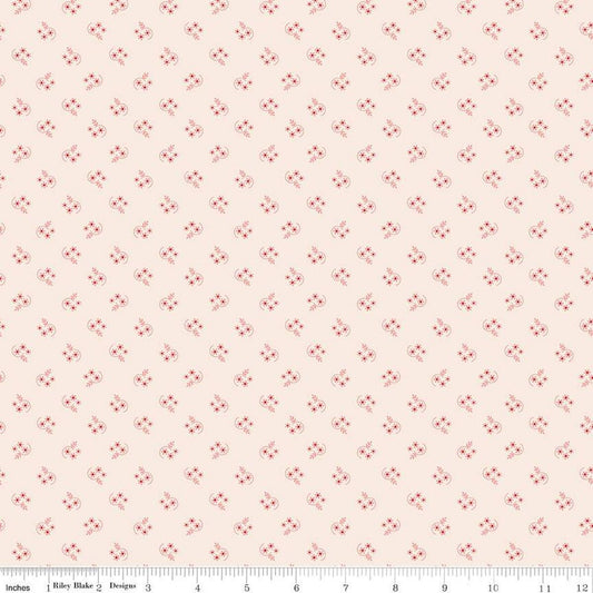 Lori Holt Mercantile Reminisce Coral Fabric – Low Volume Floral Background – Cream Coral Quilting Cotton by the half Yard C14404-CORAL