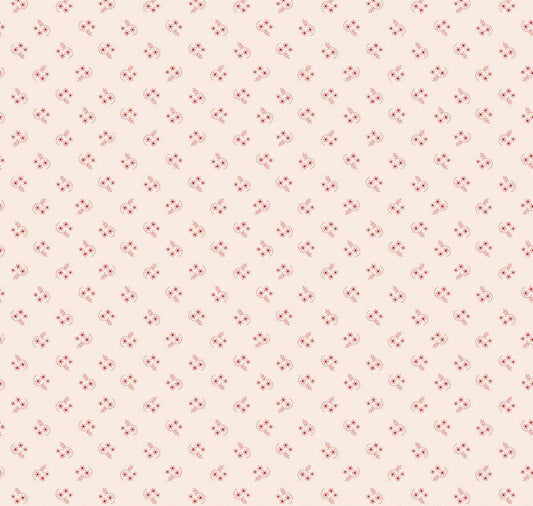 Lori Holt Mercantile Reminisce Coral Fabric – Low Volume Floral Background – Cream Coral Quilting Cotton by the half Yard C14404-CORAL