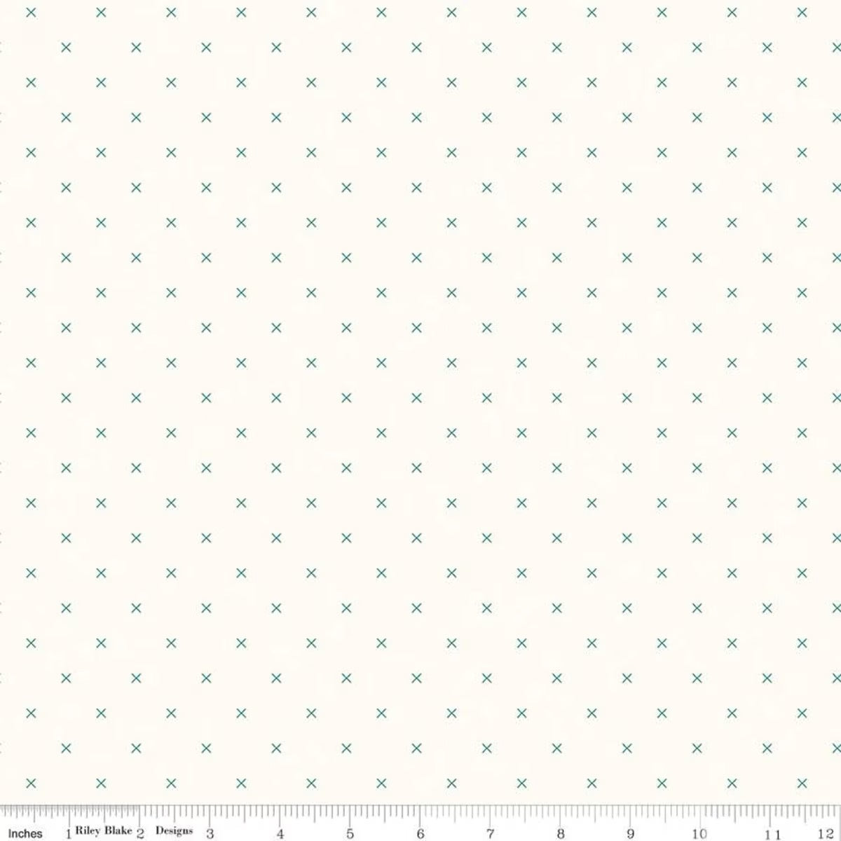 Lori Holt Bee Cross Stitch Jade Fabric – Low Volume Cream Blender – Quilting Cotton by the half Yard – Small X Print C747-JADE