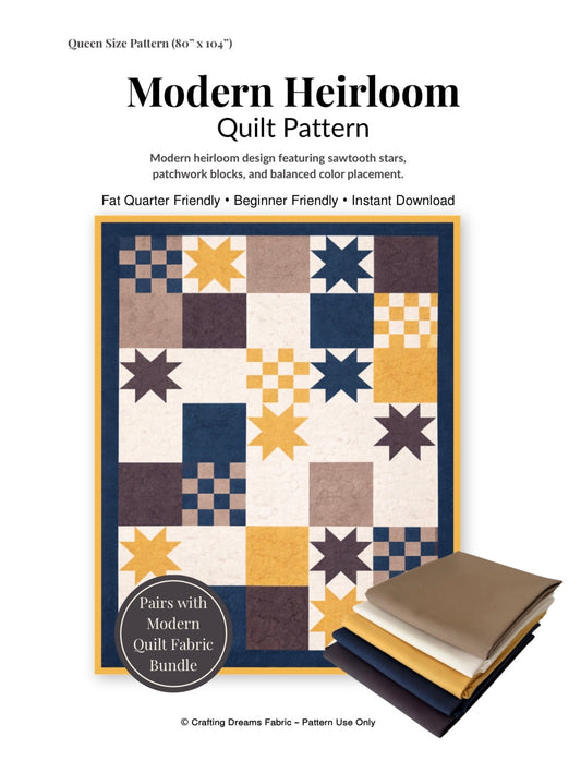 Modern Heirloom Quilt Pattern Digital Download – Queen Size (80” x 104”)