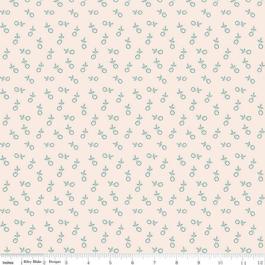 Lori Holt Gentler Times Bygone Cozy Fabric – Cream Floral Blender – Quilting Cotton by the Yard – Small Vintage Print C16471-