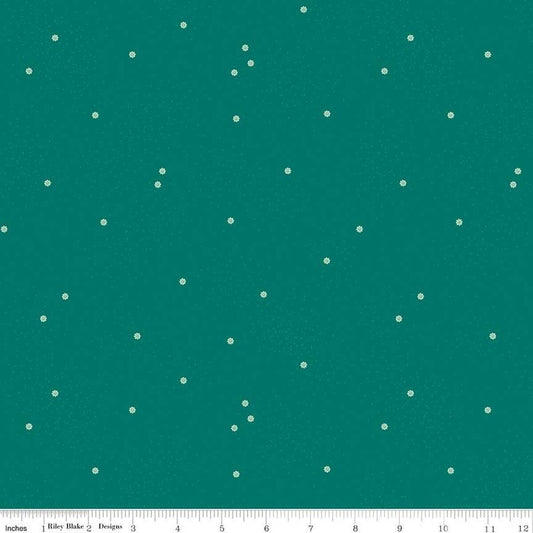 Beverly Mccullough Dainty Daisy Jade Fabric – Deep Teal Floral Blender – Quilting Cotton Contrast Print C665-JADE
