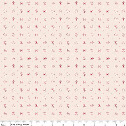 Lori Holt Blooms Latte Berry and Sage Floral Fabric – Low Volume Neutral Print – Cream Quilting Cotton by the Yard – Blender 