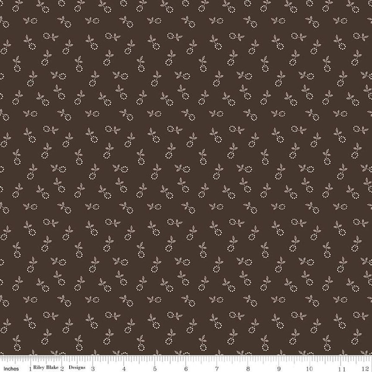 Lori Holt Gentler Times Bygone Raisin Fabric – Brown Floral Blender – Quilting Cotton by the Yard – Small Vintage Print C1647