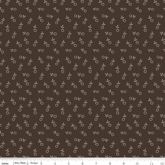 Lori Holt Gentler Times Bygone Raisin Fabric – Brown Floral Blender – Quilting Cotton by the Yard – Small Vintage Print C1647