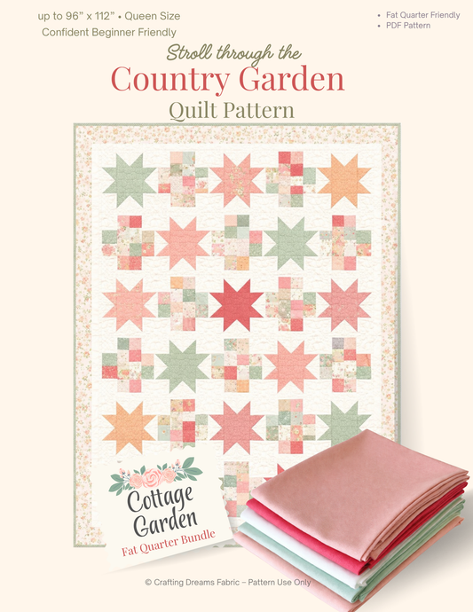 Stroll Through The Country Garden Quilt Pattern Printed Version – Queen Size (80” x 104”)