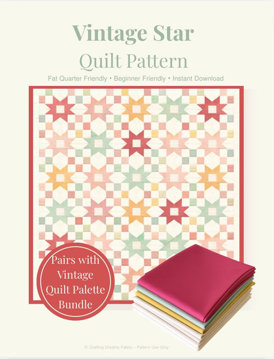 Vintage Star Quilt Pattern Digital Download - Queen Size (91” x 104”)