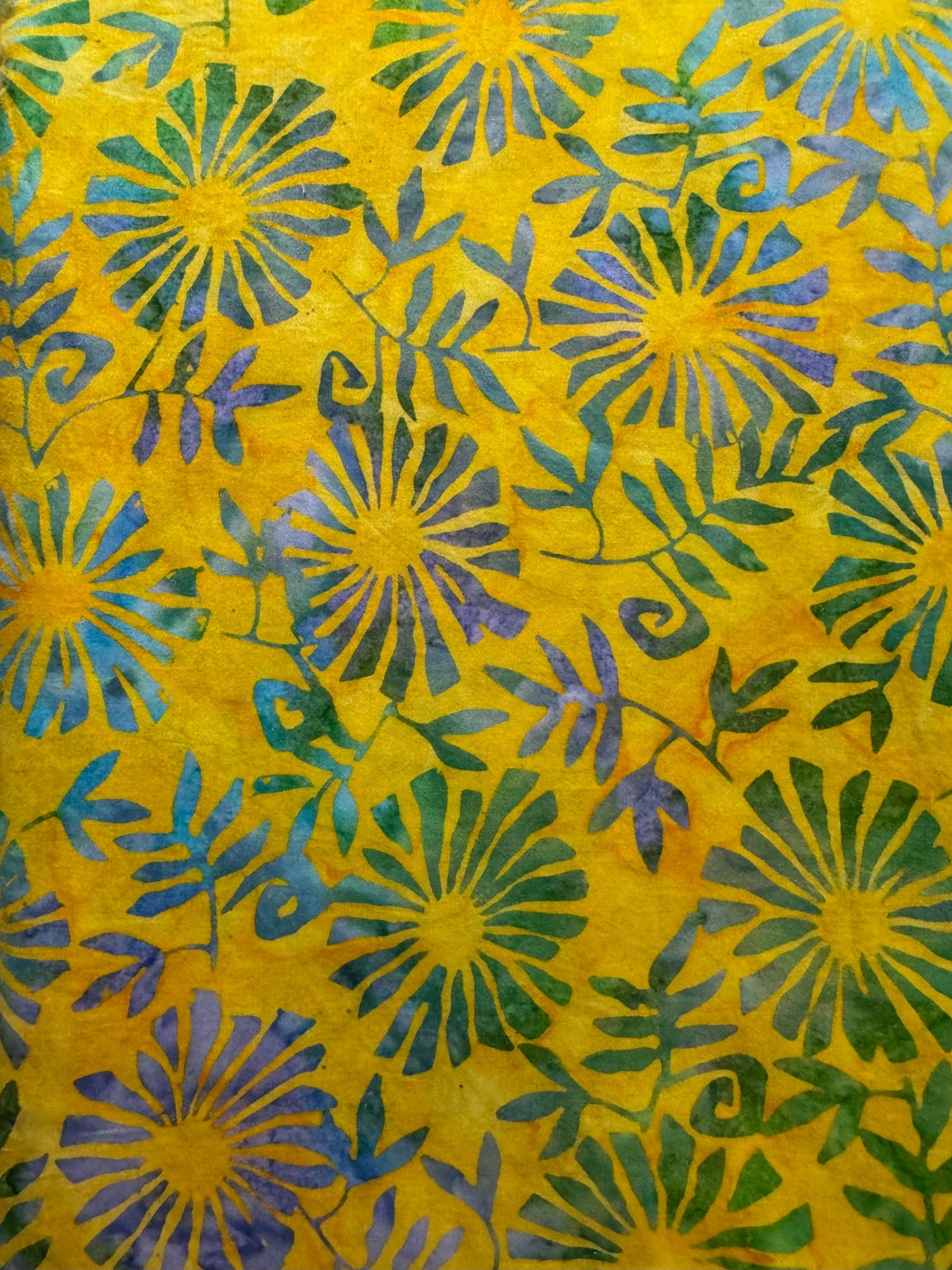 Yellow Teal & Blue Floral Batik Fabric